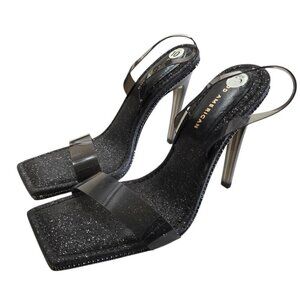 Good American Crystal Crush Lucite Glitter Sling Back Heels Sz 10